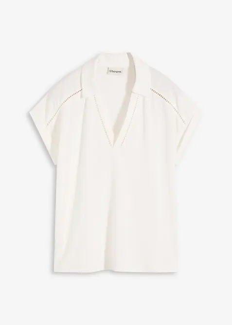 Poloskjorte av viskosepik&eacute; med blondeinnfelling, bonprix