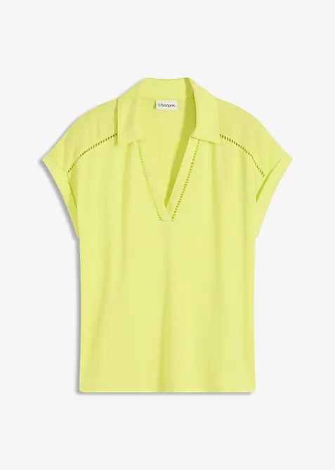 Poloskjorte av viskosepiké med blondeinnfelling, bonprix