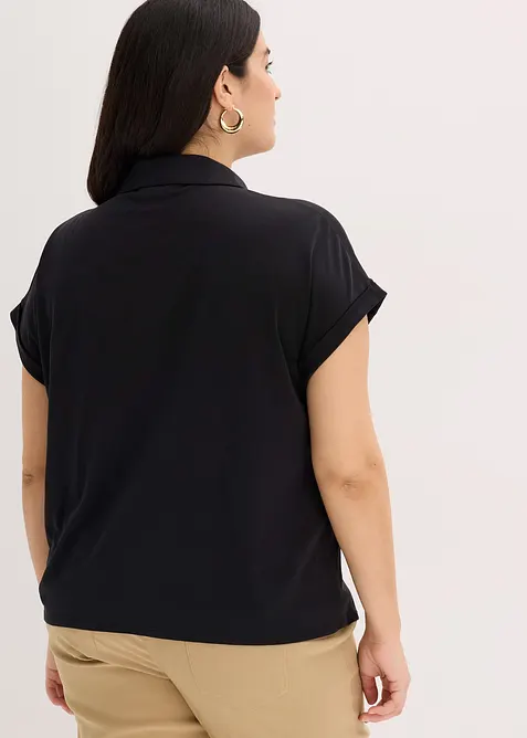 Poloskjorte av viskosepiké med blondeinnfelling, bonprix