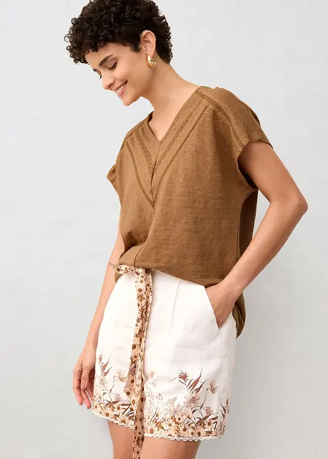 T-skjorte i 100% lin med blonder, bonprix