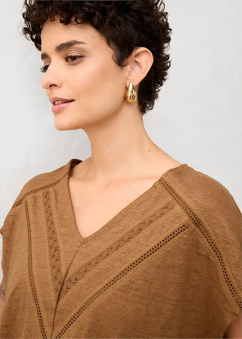 T-skjorte i 100% lin med blonder, bonprix