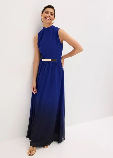 Chiffonkjole med krage og innfelling i midjen, bonprix