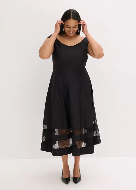 Off shoulder-kjole med blonder, bonprix