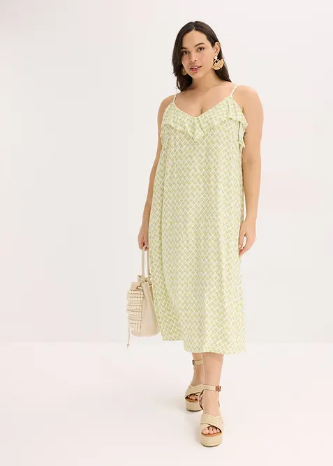 Midikjole med rysjekant, bonprix