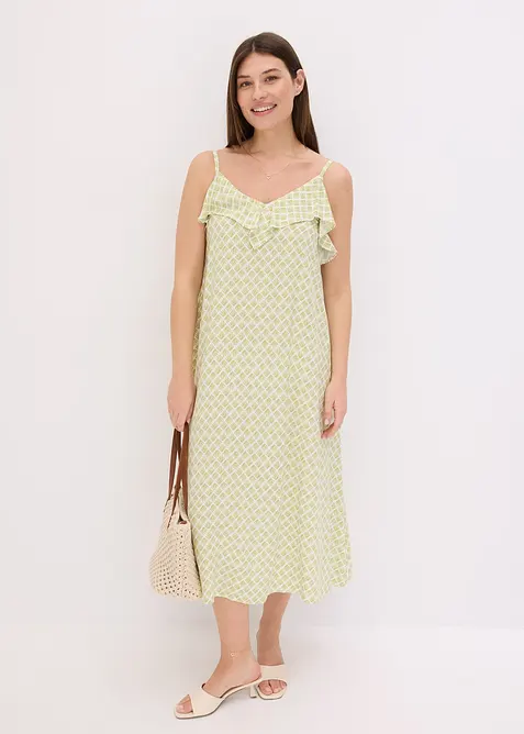 Midikjole med rysjekant, bonprix