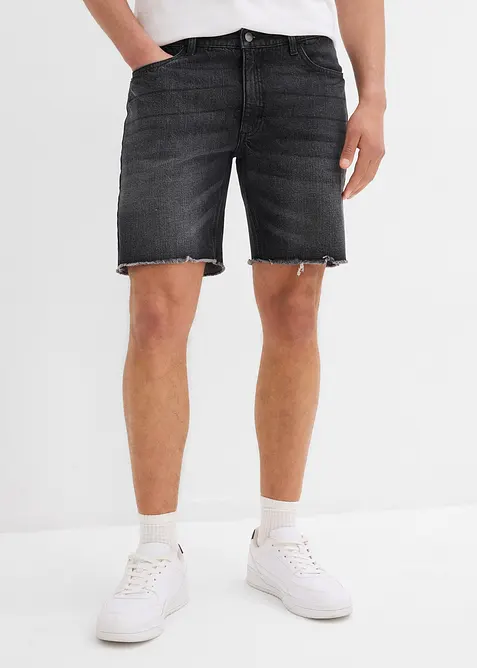 Denimshorts med stretch og r&aring;kanter, Relaxed Fit, bonprix