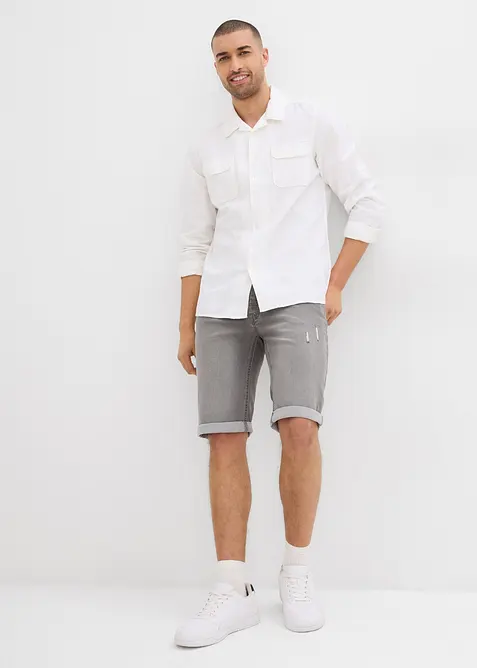 Bermudashorts i denim med stretch og oppbrett, Regular Fit, bonprix