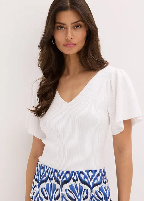 Ribbestrikket genser i viskosemiks, bonprix