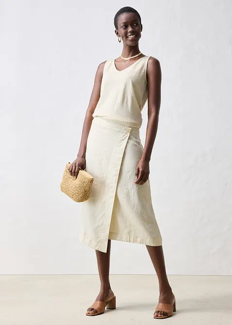 Omslagsskjørt i 100% lin, bonprix