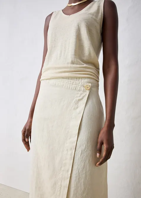 Omslagsskjørt i 100% lin, bonprix