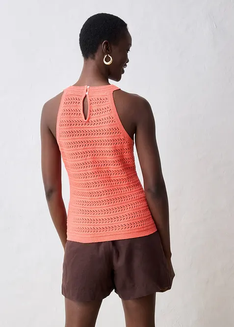 Strikket topp med hullmønster og lin, bonprix