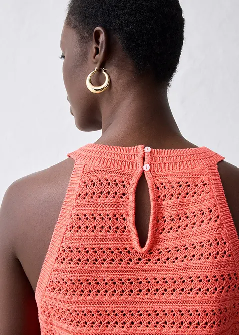 Strikket topp med hullmønster og lin, bonprix