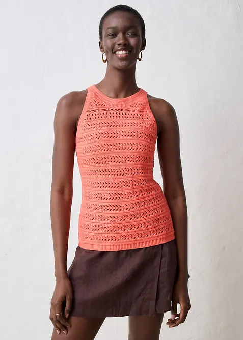 Strikket topp med hullmønster og lin, bonprix