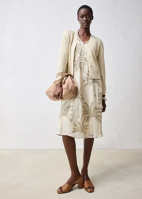 Hullstrikket cardigan med lin, bonprix