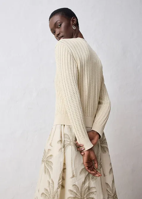 Hullstrikket cardigan med lin, bonprix