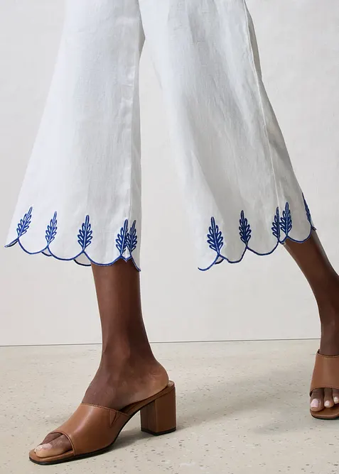 Culottes i lin med belte (2-delt sett), bonprix