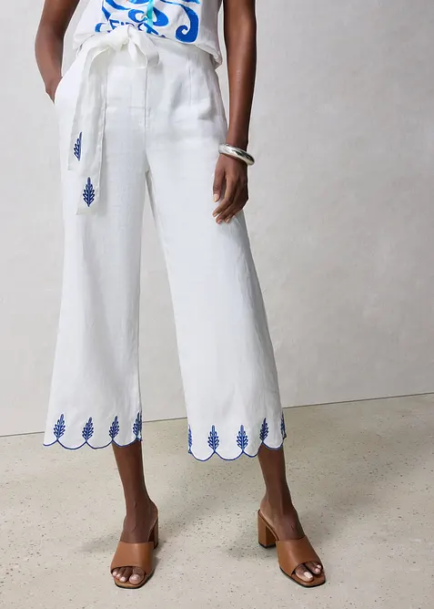 Culottes i lin med belte (2-delt sett), bonprix