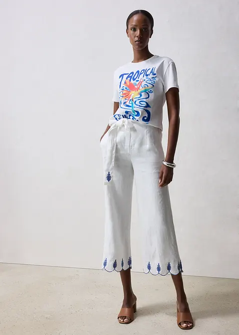 Culottes i lin med belte (2-delt sett), bonprix