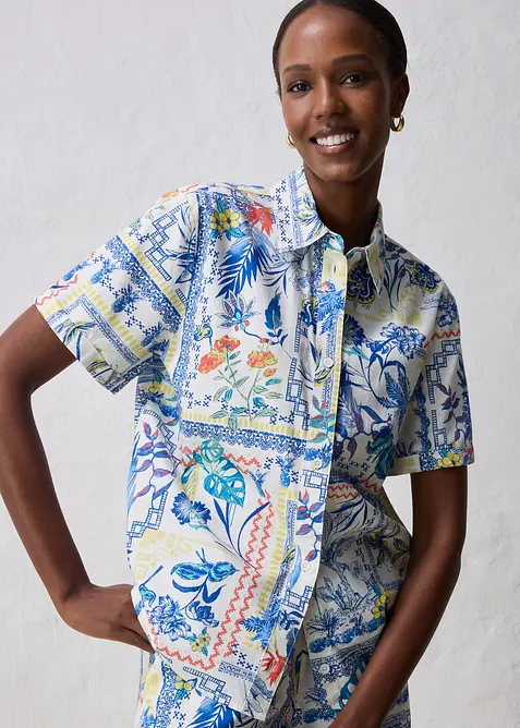 Skjortebluse med silkeandel, bonprix