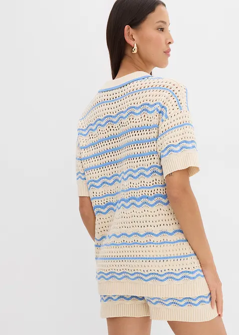 Oversized strikketopp i luftig bomull- og linmiks, bonprix