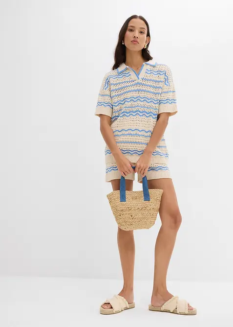 Oversized strikketopp i luftig bomull- og linmiks, bonprix