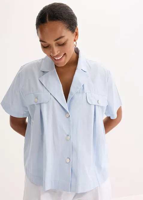 Kortarmet bluse i bomullspoplin, bonprix