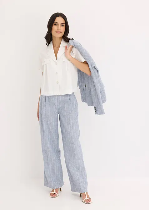 Kortarmet bluse i bomullspoplin, bonprix