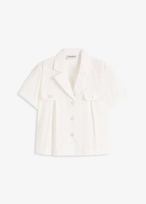 Kortarmet bluse i bomullspoplin, bonprix