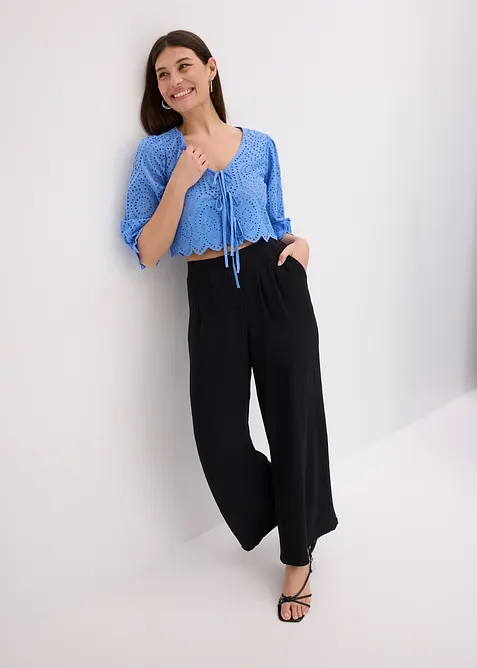 Bluse med hullbroderi og puffermer, bonprix