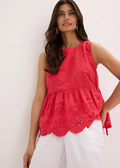 Ermel&oslash;s bluse med splitt og hullbroderi, bonprix