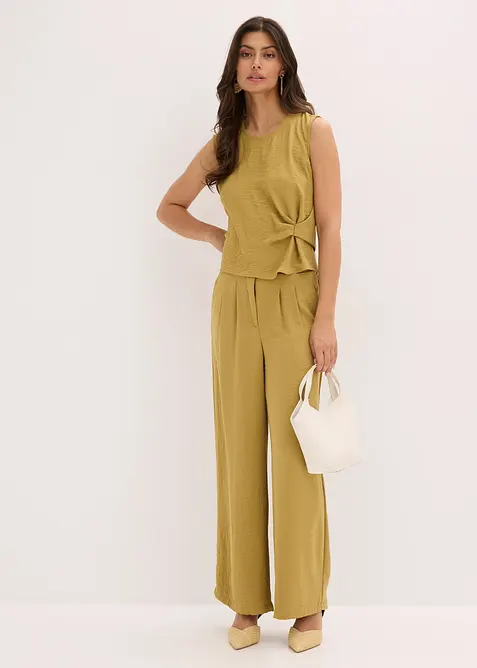 Ermeløs bluse med knute, bonprix