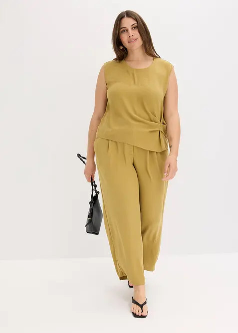 Ermeløs bluse med knute, bonprix