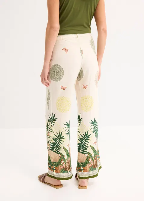 Vid bukse i viskose med bordtrykk, bonprix