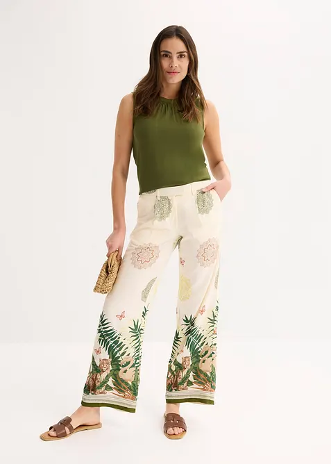 Vid bukse i viskose med bordtrykk, bonprix