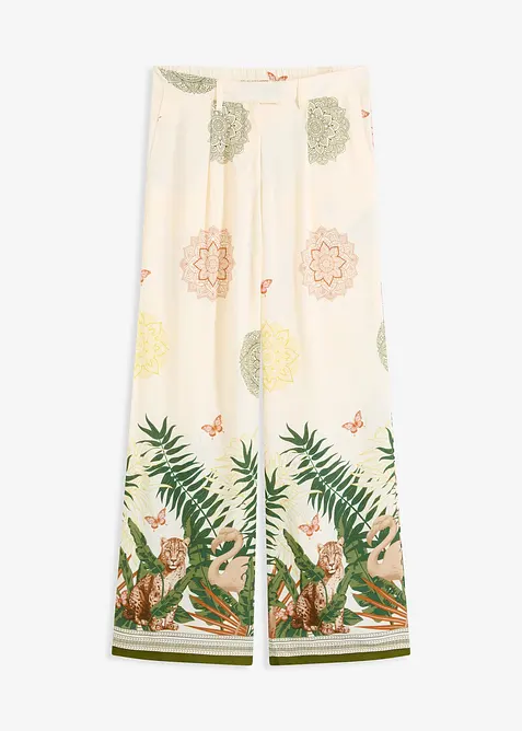 Vid bukse i viskose med bordtrykk, bonprix