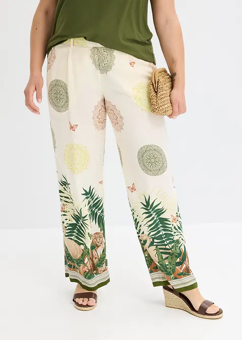 Vid bukse i viskose med bordtrykk, bonprix