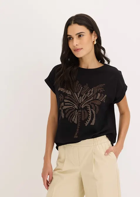 Topp i bomull med applikerte nagler, bonprix