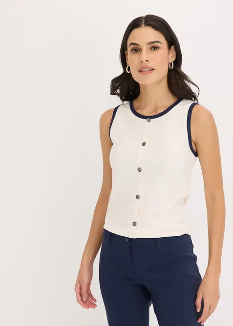 Ermeløs jerseytopp med kontrastfargede kanter i halsen og ermehullet, bonprix