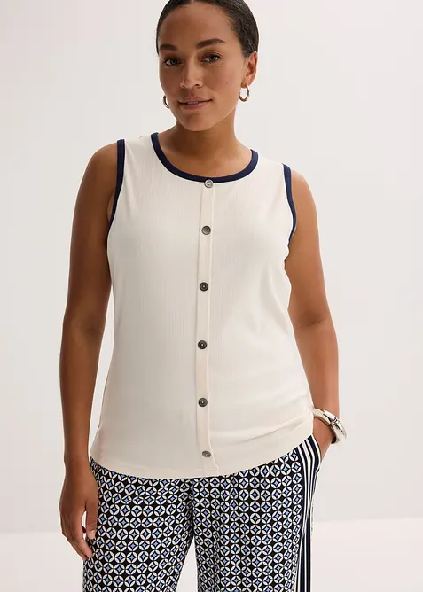 Ermeløs jerseytopp med kontrastfargede kanter i halsen og ermehullet, bonprix