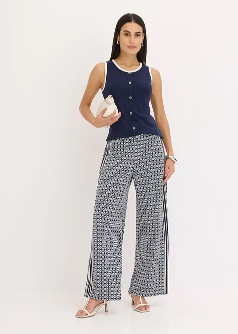 Ermel&oslash;s jerseytopp med kontrastfargede kanter i halsen og ermehullet, bonprix