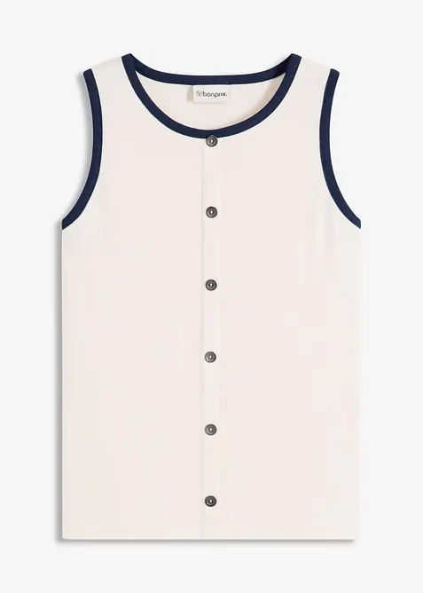 Ermeløs jerseytopp med kontrastfargede kanter i halsen og ermehullet, bonprix