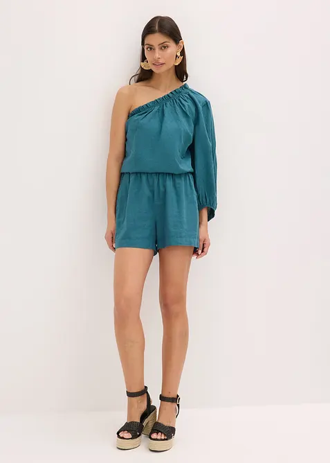 One shoulder-bluse med lin, bonprix