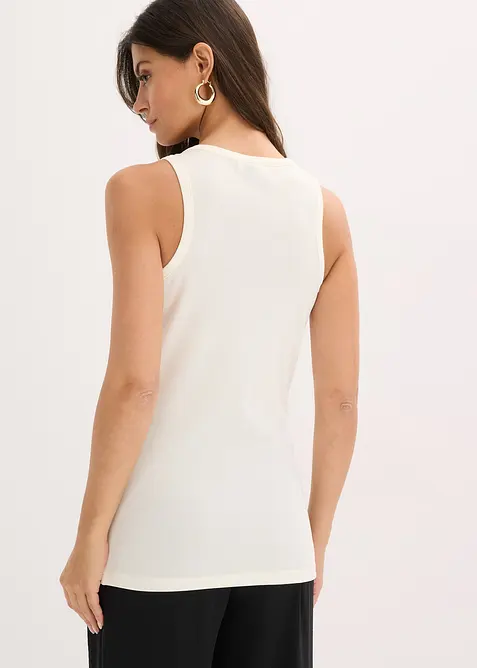 Ribbet topp med pyntespenne i hamret materiale, bonprix