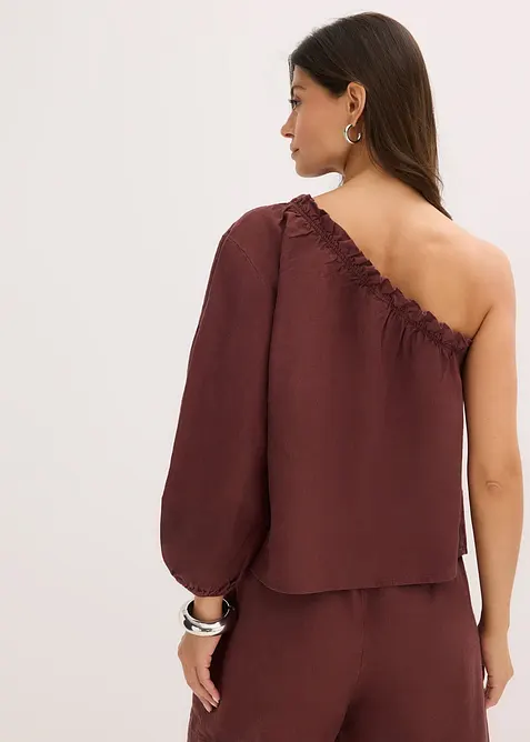 One shoulder-bluse med lin, bonprix