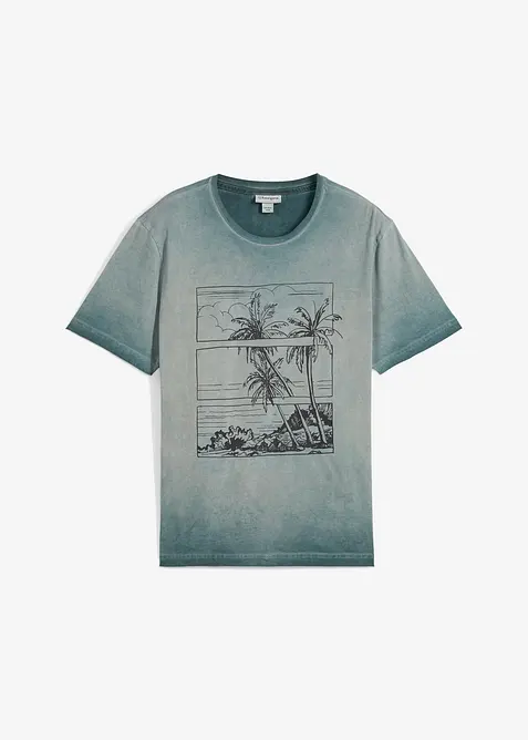 T-skjorte i &oslash;kologisk bomull og vasket materiale, bonprix