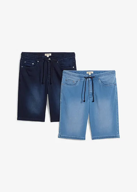 Sweat bermudashorts i denim med komfortlinning, Regular Fit (2-pack), bonprix