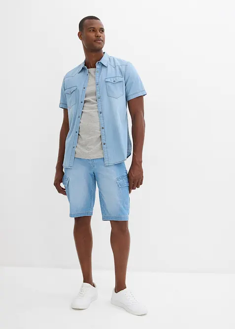 Cargo-bermudashorts i lett denim i 100% bomull, Relaxed Fit (2-pack), bonprix