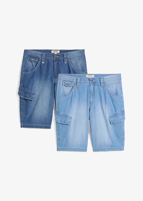 Cargo-bermudashorts i lett denim i 100% bomull, Relaxed Fit (2-pack), bonprix