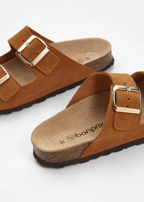 Slip-in sandaler i skinn, bonprix