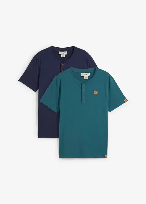 Henley T-skjorte (2-pack) i ren økologisk bomull, bonprix